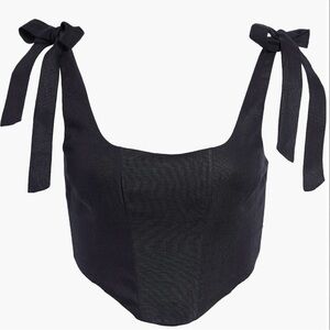 NWT Farm Rio Linen Bow Tie Strap Corset Black Tank Top